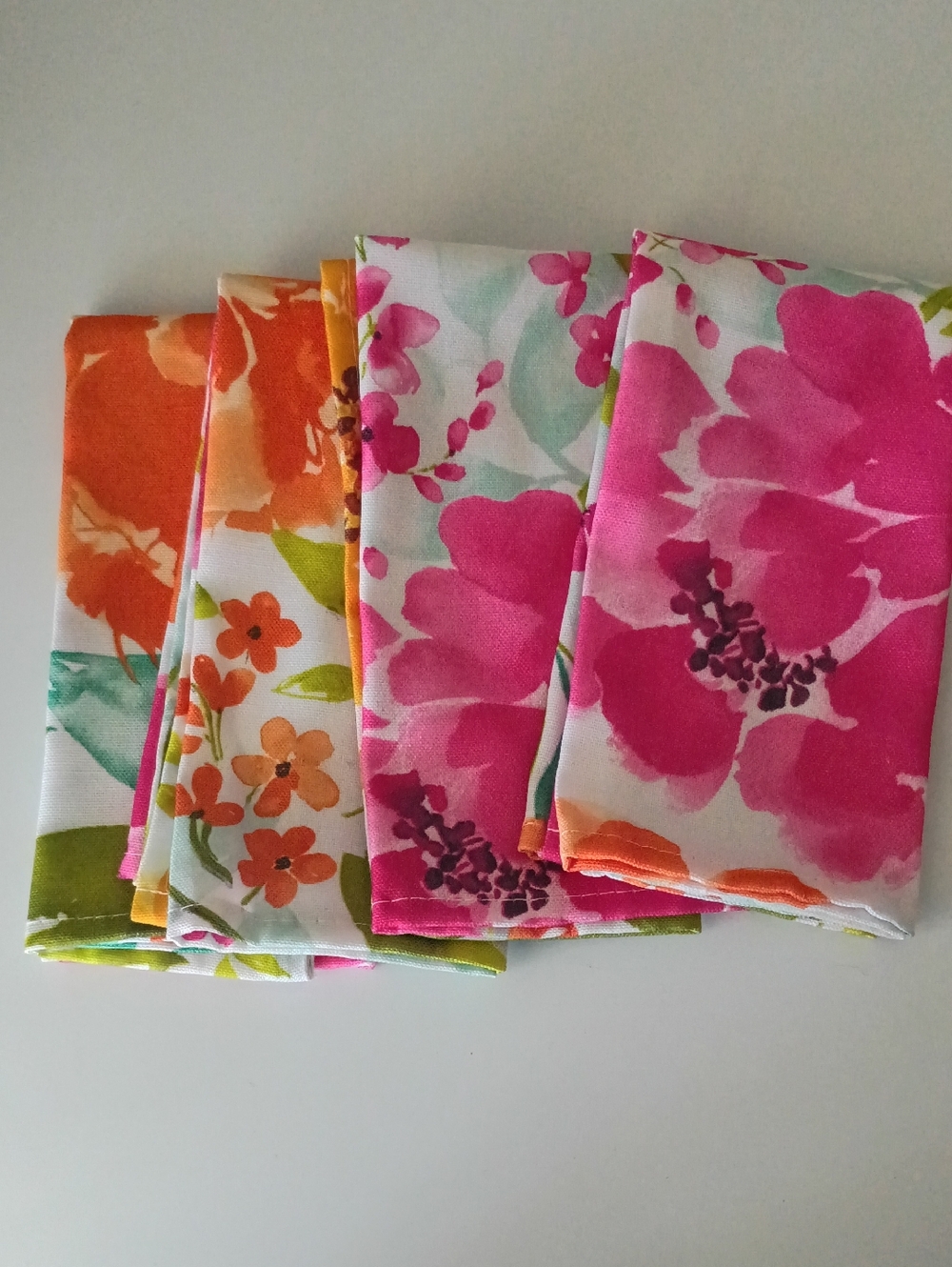 For Summer Fabric Colorful Floral Napkins Set Of Four Hand Sewn